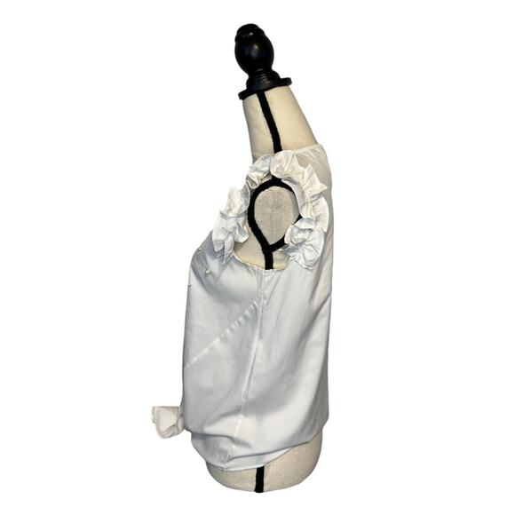 Vivid Importers of NY Tie Front Pearl Blouse Womens Sz Small White Ruffle Sleeve - Picture 5 of 8